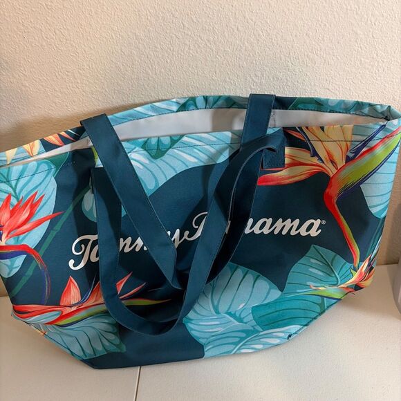 Tommy Bahama Beach Bag Tote Blue Floral Straps Flower Summer - Picture 4 of 8